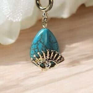 Turquoise Evil Eye Pendant Necklace 14k Gold Plated CZ Charm NWT 16” Minimalist